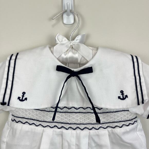 Vintage Rosy Kids Smocked White Sailor Romper 24 Months - Picture 2 of 8